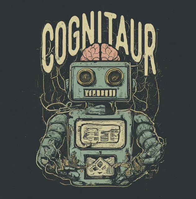 Cognitaur — a hand-drawn robot with an exposed brain